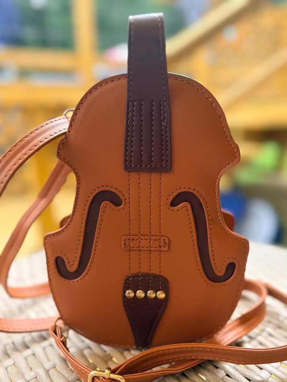 Violin Shaped PU Leather Crossbody Bag Backpack Brown